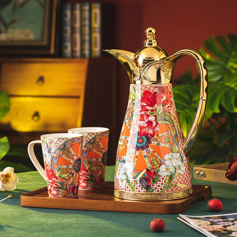 Retro thermos kettle, household large-capacity hot water kettle, vacuum inner liner, retro coffee teapot