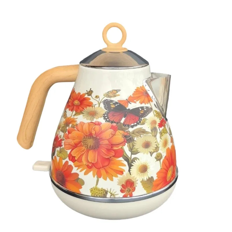 B64B-EU Plug Retro Electric Kettle 1.7L Handmade Decals Auto Power Off Thermometer Teapot For Quick Boiling