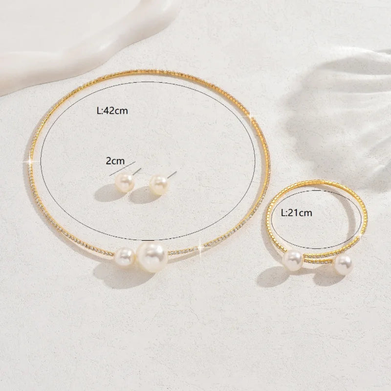 2Pcs Pearl Necklace Bracelet Set
