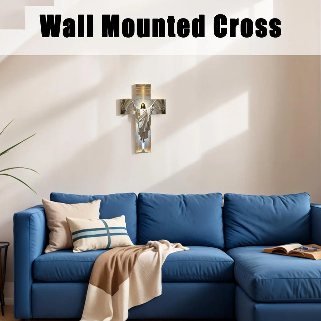 Cross Wall Decor Christian Wooden Home Decor Retro Blessed Church Hanger Decoration for Christmas Entryway Hallway Bedroom