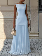 Women Elegant Solid Splice Pleated Skirts Set Sexy Slash Neck Sleeveless Tank Boho Dress Summer Hollow Slim Maxi Skirts