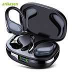 Wireless Earbuds Sport Bluetooth 5.3 Headphones with Noise Cancelling Mic 75H HiFi Stereo Over Ear Bud LED Display USB-C IPX6