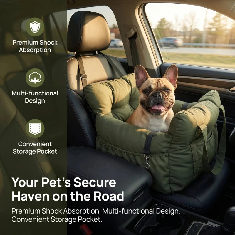 Dog Car Seat with Safety Belt - Non-Slip Pet Car Bed for Small Dogs, Washable Travel Carrier with Secure Straps for Safe Car
