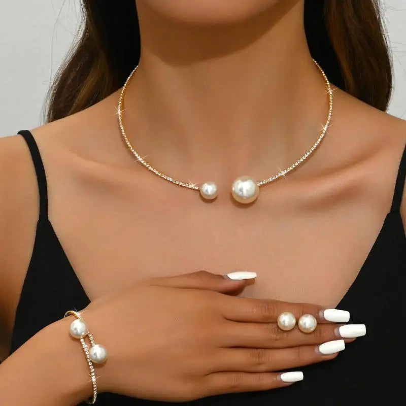 2Pcs Pearl Necklace Bracelet Set