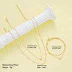 Fashion Imitation Pearl Heart Jewelry Set For Women Gold Silver Color Round Beads Necklace Bracelet Set Daily Wear Accessories
