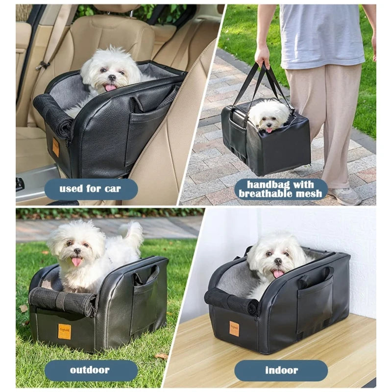 Dog Car Seat Puppy Booster Seat Fits Small Dogs Removable Cushion Safety Hook Installs on Armrest Console Breathable