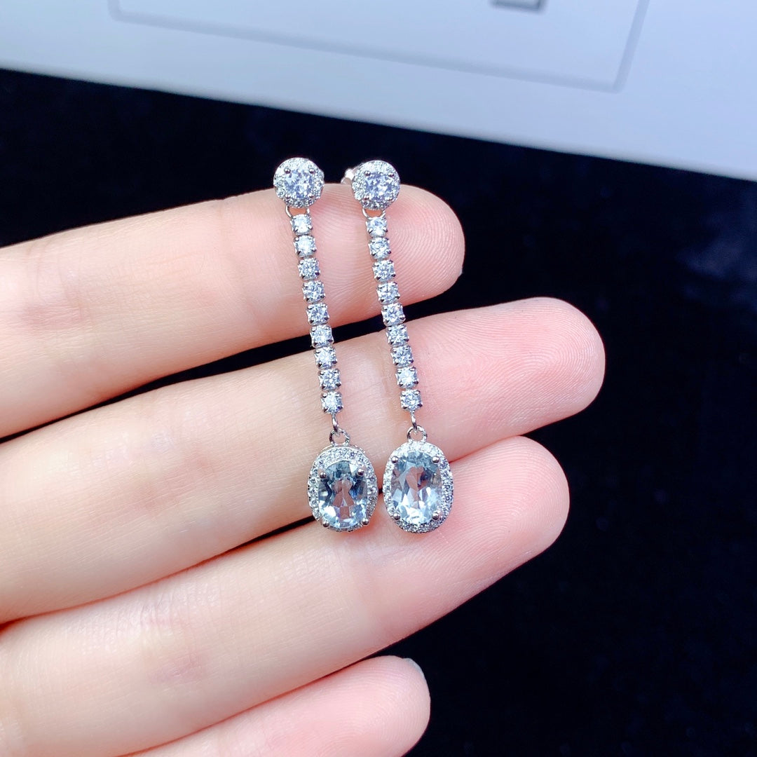 Natural Aquamarine Sterling 925 Silver Earrings