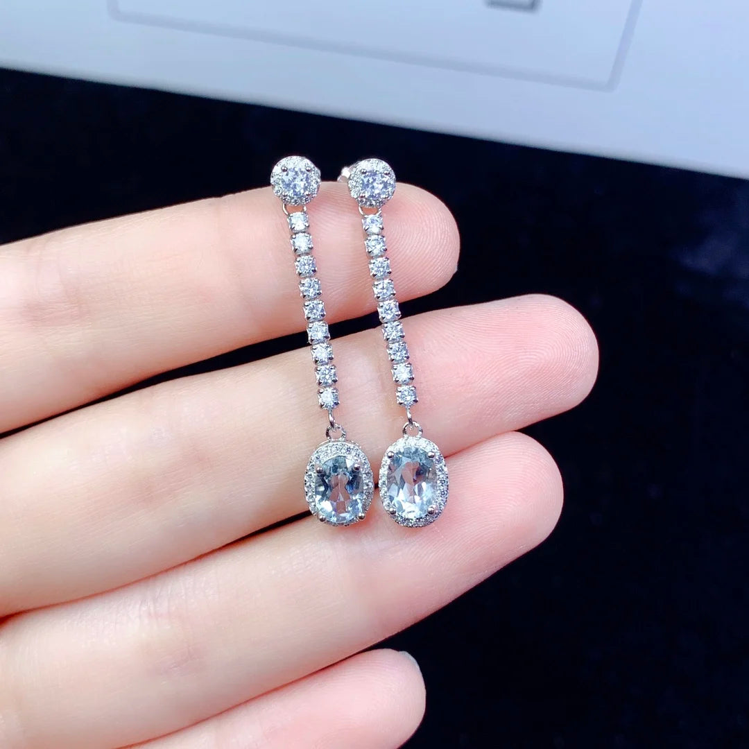 Natural Aquamarine Sterling 925 Silver Earrings