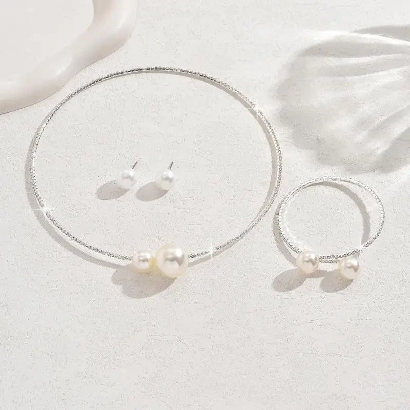 2Pcs Pearl Necklace Bracelet Set