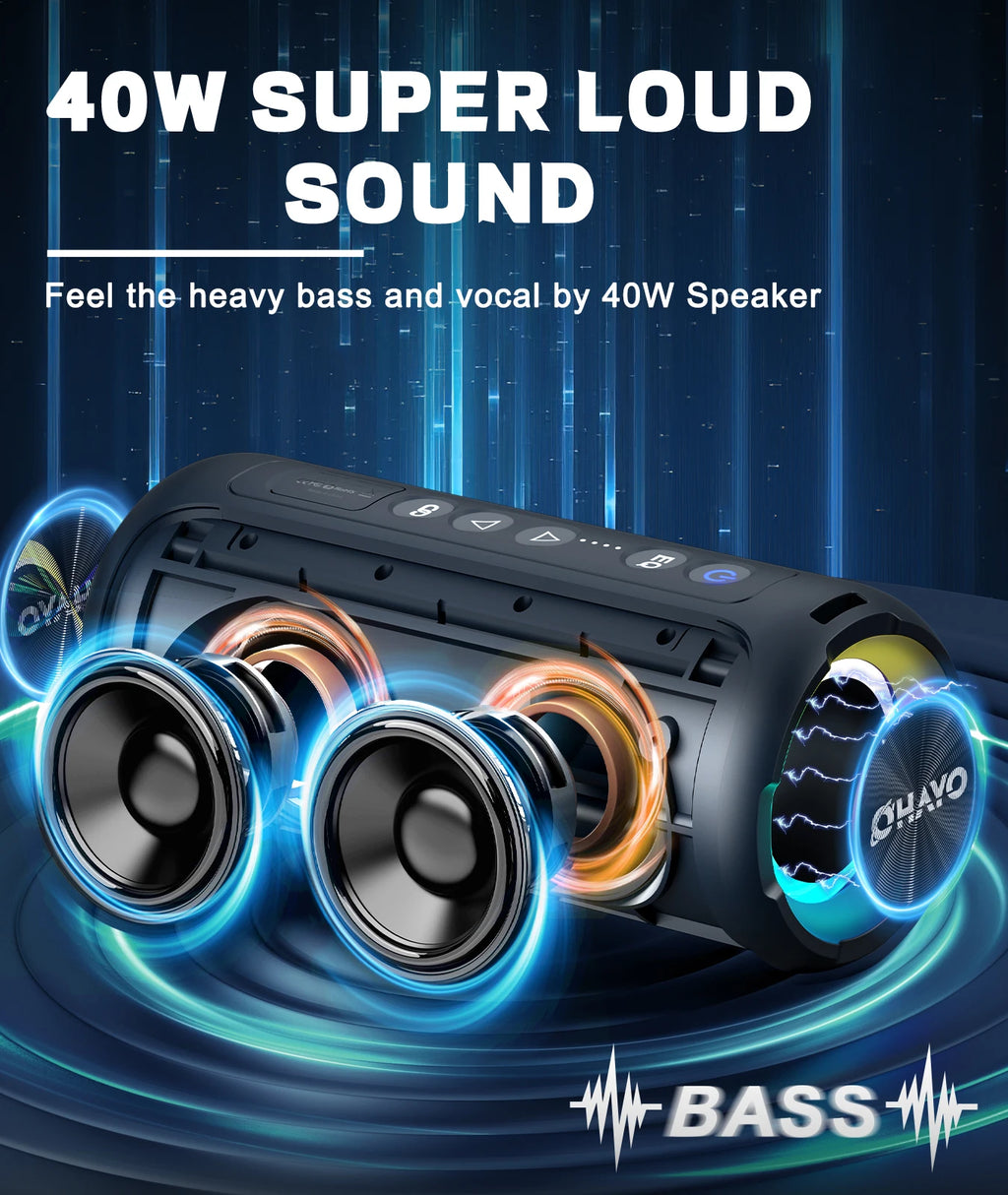 0W speaker with glowing components on a dark background