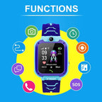 Smartwatch with various functions displayed on a blue background
