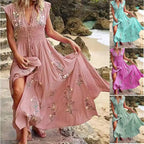V-neck French Beach Wave Casual Printed Dress