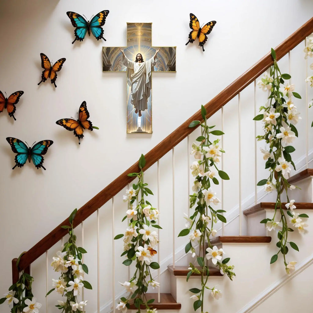 Cross Wall Decor Christian Wooden Home Decor Retro Blessed Church Hanger Decoration for Christmas Entryway Hallway Bedroom