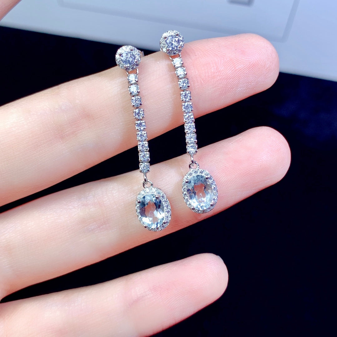 Natural Aquamarine Sterling 925 Silver Earrings