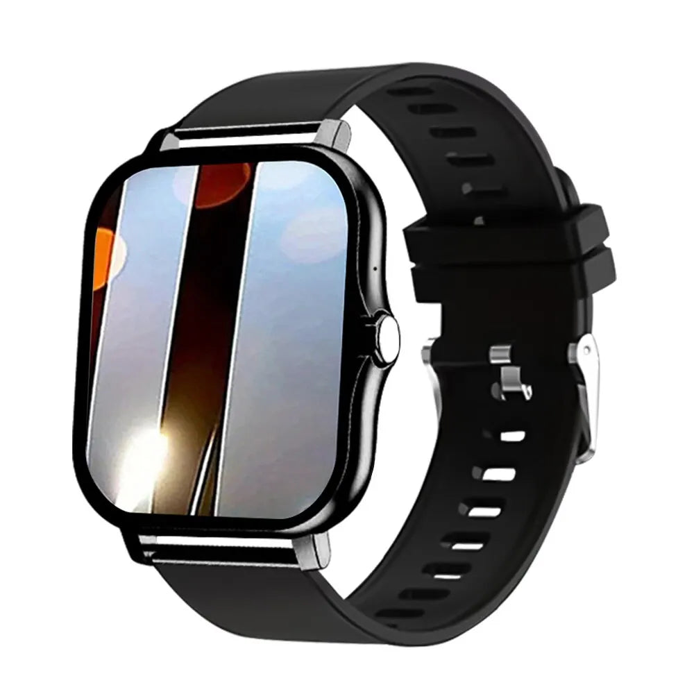 Smartwatch with black band on a white background
