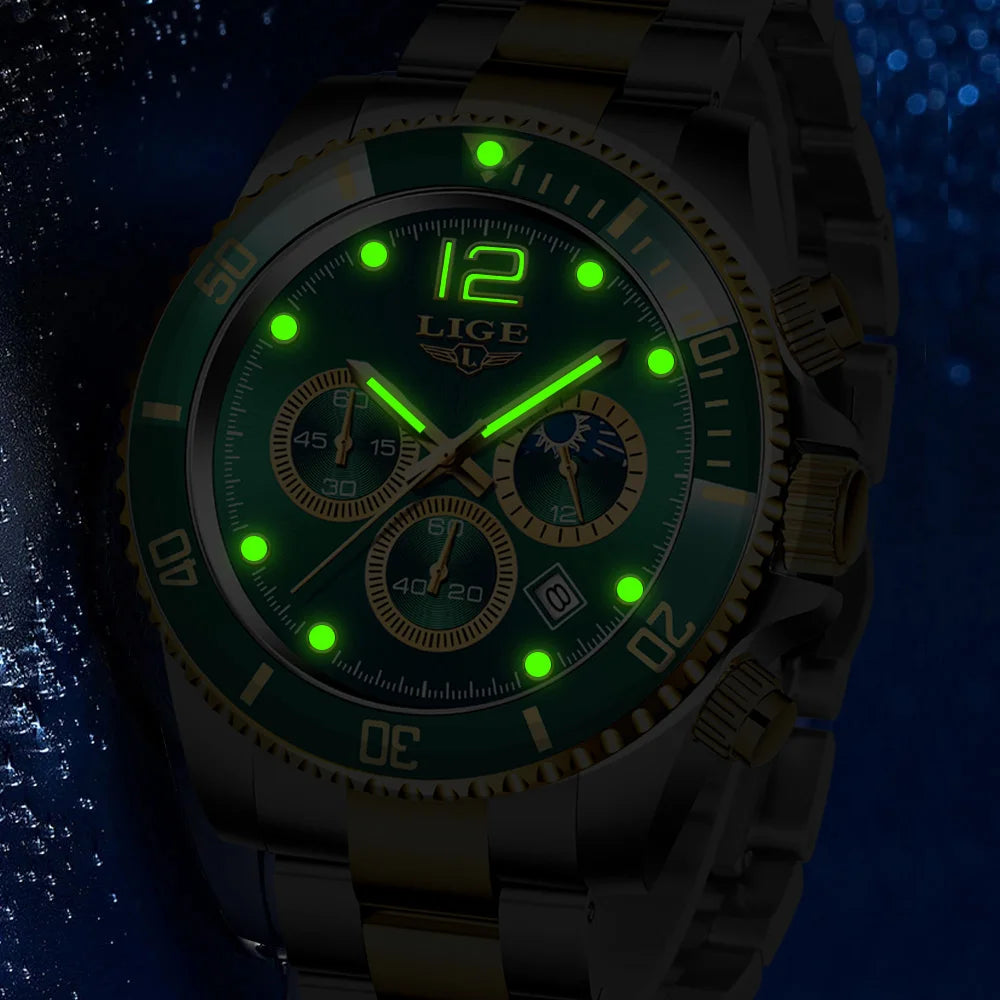 Luxury Watch for Men Waterproof Sports Stainless Chronograph Quartz Wristwatch