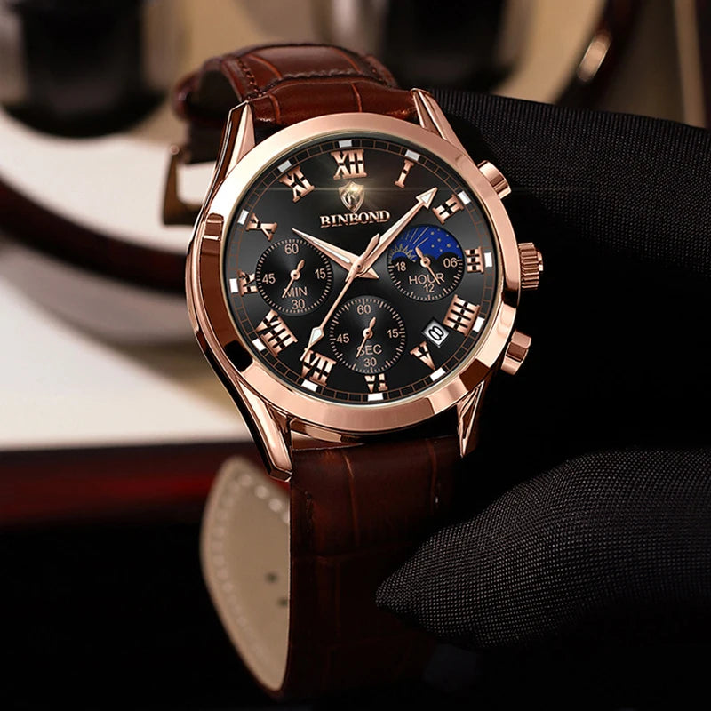 Men's Watch Multifunctional Threes Hands and Six Sub-dials Quartz Wristwatch