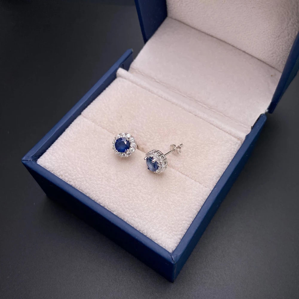 Natural Sapphire Stud Earrings Sterling 925 Silver Gemstone 5mm 1.2 Carat