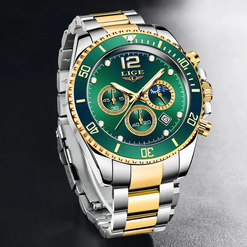 Luxury Watch for Men Waterproof Sports Stainless Chronograph Quartz Wristwatch