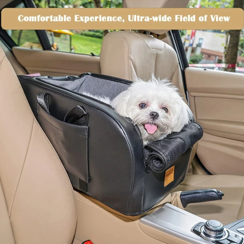 Dog Car Seat Puppy Booster Seat Fits Small Dogs Removable Cushion Safety Hook Installs on Armrest Console Breathable