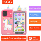 Pink children's tablet with unicorn design and KGG branding on a white background