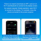 Instructions for connecting a phone to a display screen without downloading an app, using Wi-Fi and Bluetooth.