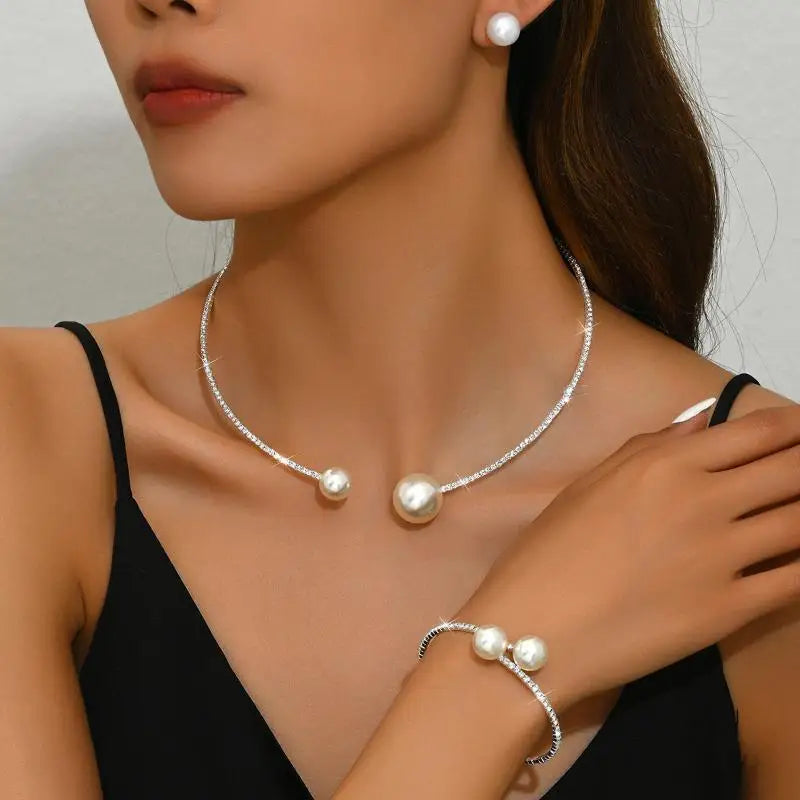 2Pcs Pearl Necklace Bracelet Set