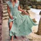 V-neck French Beach Wave Casual Printed Dress