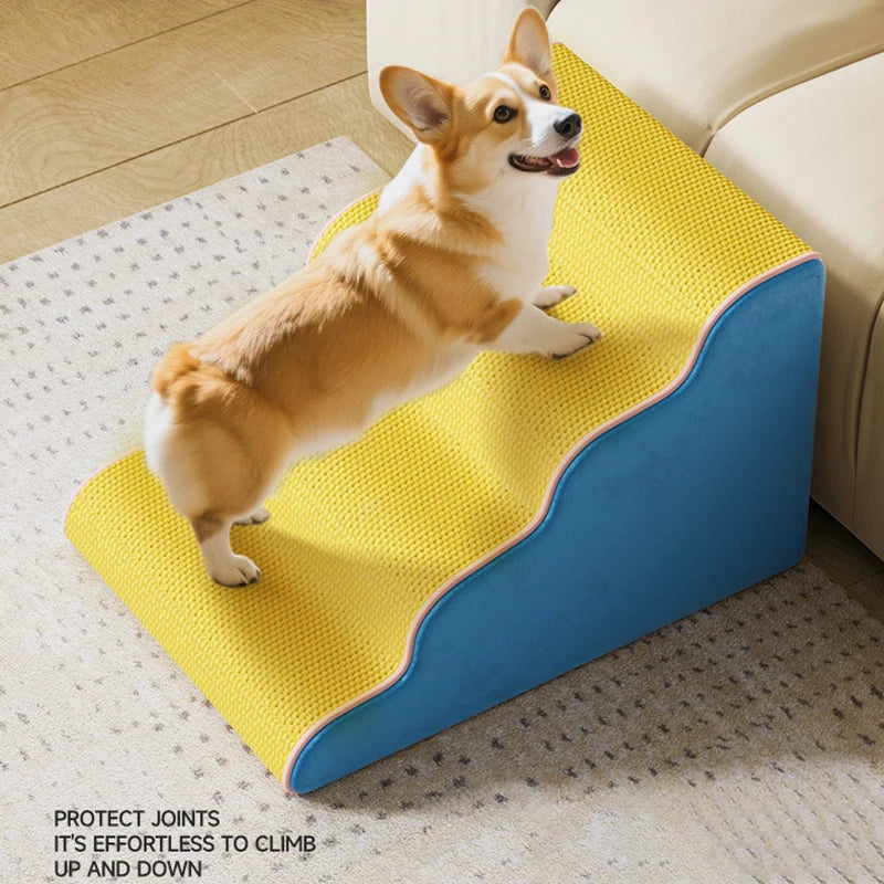 Dog Cat Ramp Ladder 3/4 Step Pet Stair Memory Foam Sponge Dogs Sofa Removable and Washable Training Pet Ramp Stairs Pet Supplies