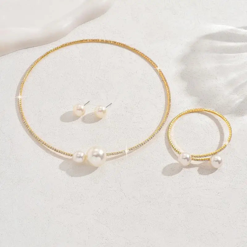 2Pcs Pearl Necklace Bracelet Set