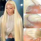 Blonde wig with close-up shots of the lace front and skin