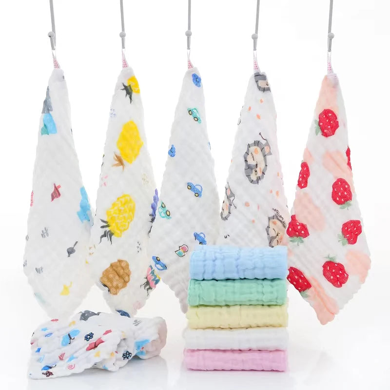 Set of colorful baby blankets with various patterns on a white background