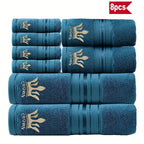 8-Piece Luxury Cotton Towel Set - 2 Bath Towels, 2 Hand Towels & 4 Washcloths, Light Beige with Crown Embroidery