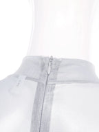 Women Metallic Shiny Full Body Unitards Sheer Rave Party Nightclub Jumpsuit Long Sleeve Long Pants Back Zipper Catsuit Clubwear