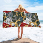 Luxury Black & Gold Microfiber Beach Towel – Quick-Dry, Absorbant
