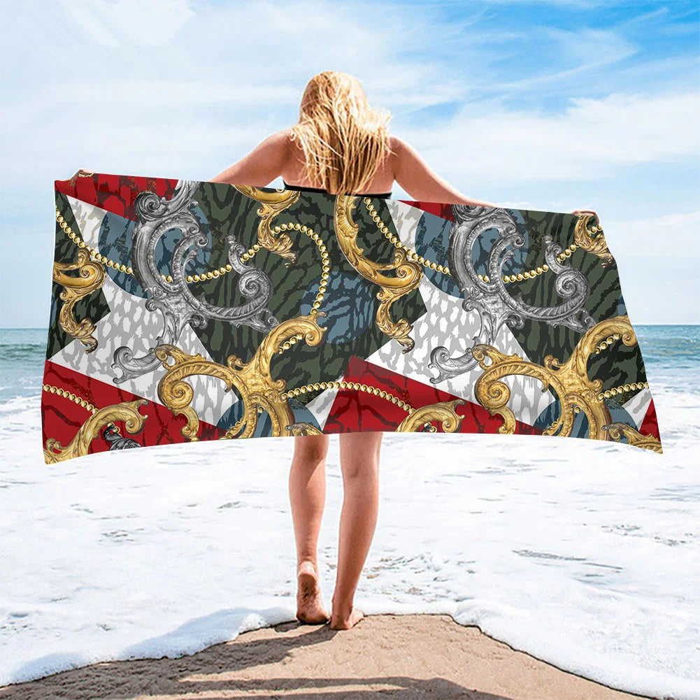 Luxury Black & Gold Microfiber Beach Towel – Quick-Dry, Absorbant