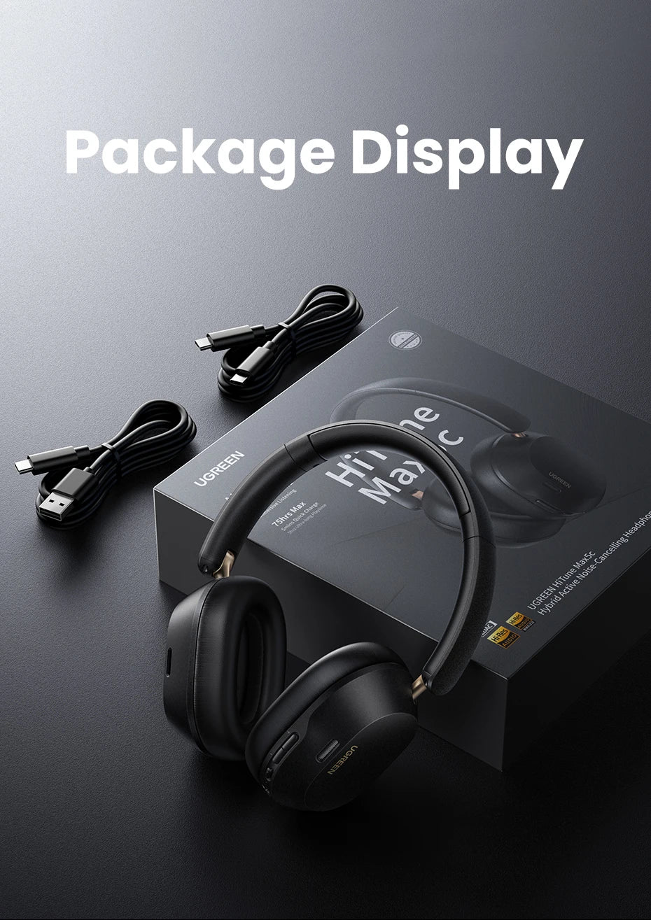 Wireless Bluetooth Headphones 43dB Hybrid Active Noise Cancellation Hi-Res LDAC 75H Spatial Audio Headset Earphones