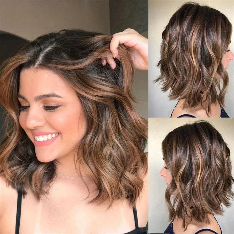 oman with styled hair, showing different angles of her haircut.