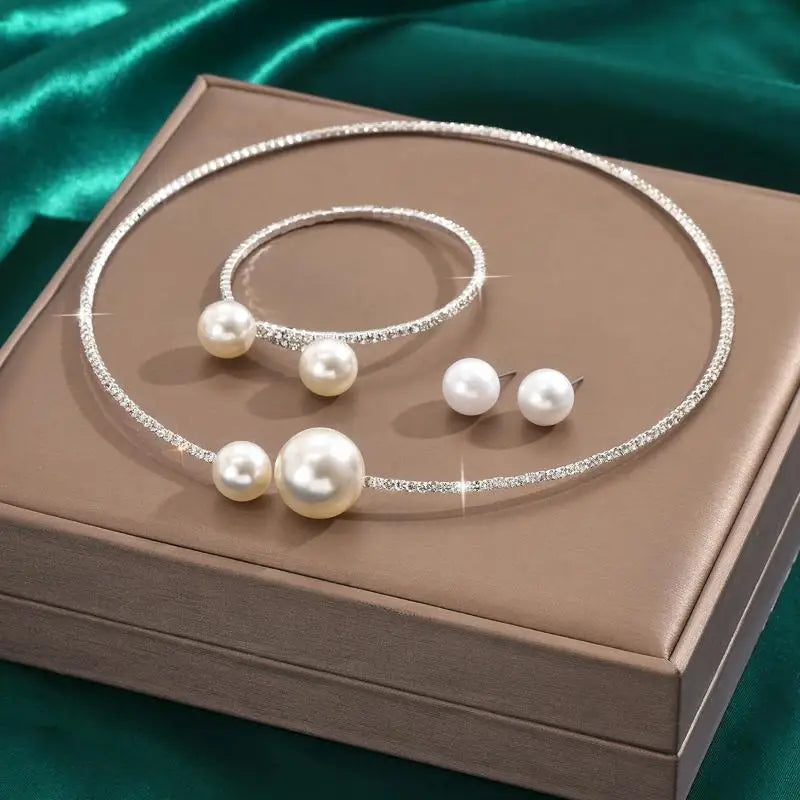 2Pcs Pearl Necklace Bracelet Set