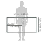 Measurement chart showing dimensions of a product with a human figure for scale.