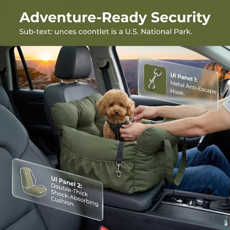 Dog Car Seat with Safety Belt - Non-Slip Pet Car Bed for Small Dogs, Washable Travel Carrier with Secure Straps for Safe Car