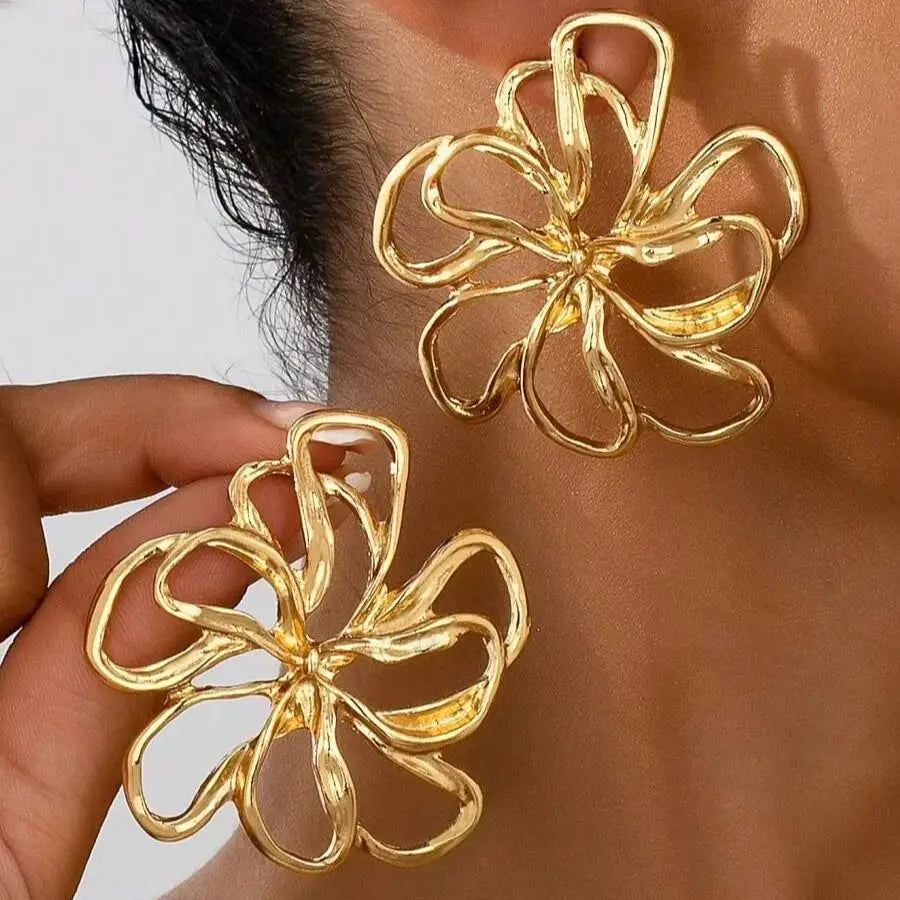Big Flower Stud Earrings Bohemian Chic Jewelry