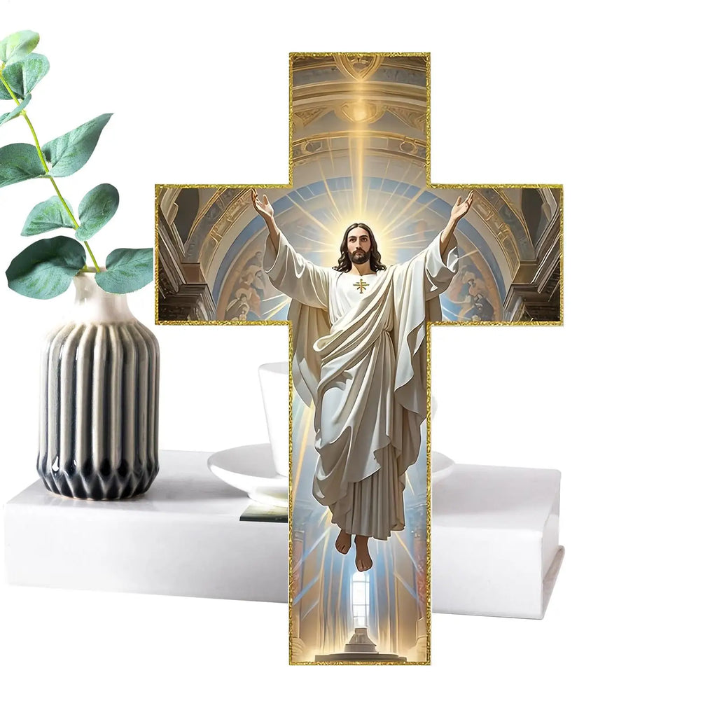 Cross Wall Decor Christian Wooden Home Decor Retro Blessed Church Hanger Decoration for Christmas Entryway Hallway Bedroom