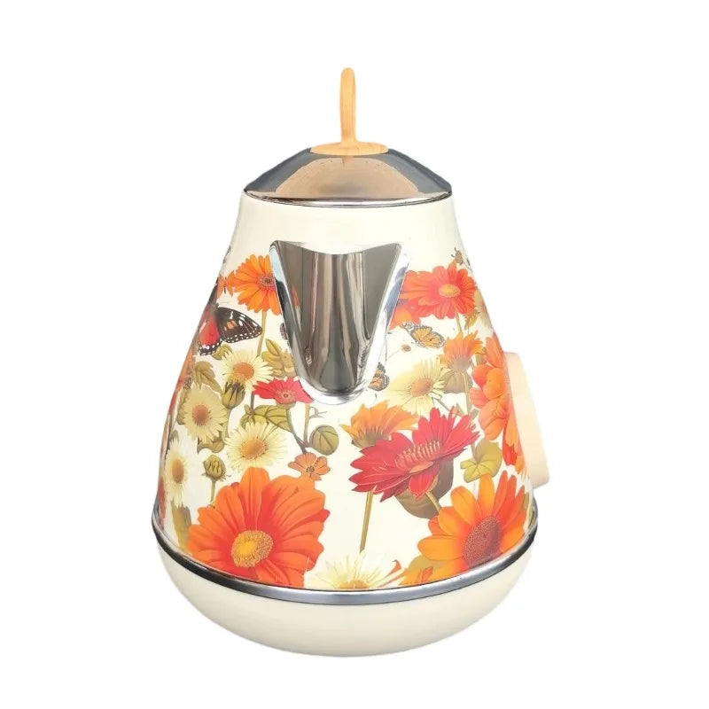 B64B-EU Plug Retro Electric Kettle 1.7L Handmade Decals Auto Power Off Thermometer Teapot For Quick Boiling