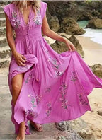 V-neck French Beach Wave Casual Printed Dress