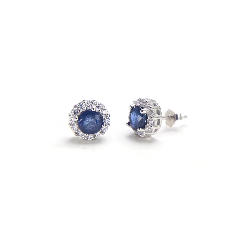 Natural Sapphire Stud Earrings Sterling 925 Silver Gemstone 5mm 1.2 Carat