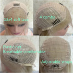 Collage of a wig cap with text highlighting features like soft lace, combs, elastic net, and adjustable straps.