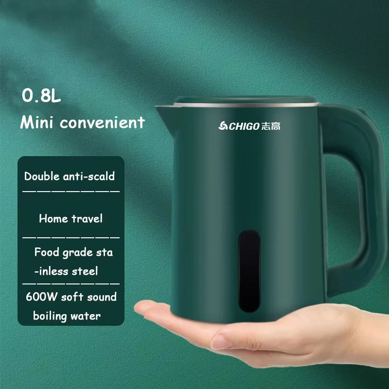 0.8L Electric Kettle Small Capacity 304 Stainless Steel Liner Teapot Hotel Dormitory Kettle Portable Travel Boil Water Pot 220V