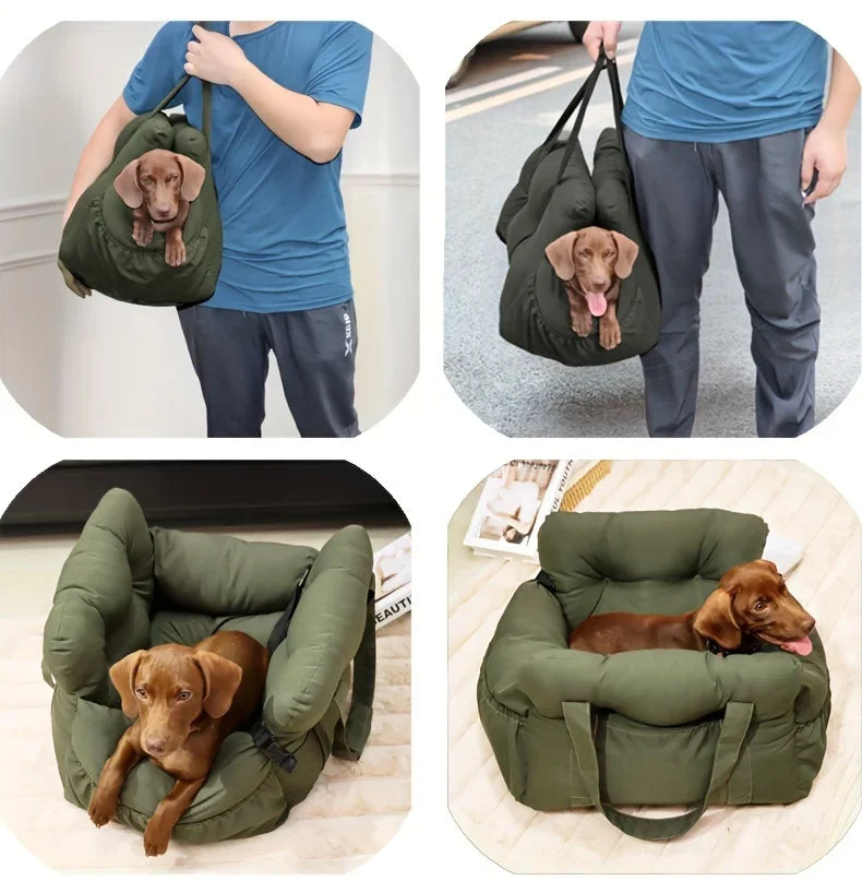 Dog Car Seat with Safety Belt – Non-Slip Pet Car Bed for Small Dogs, Washable Travel Carrier with Secure Straps for Safe Car