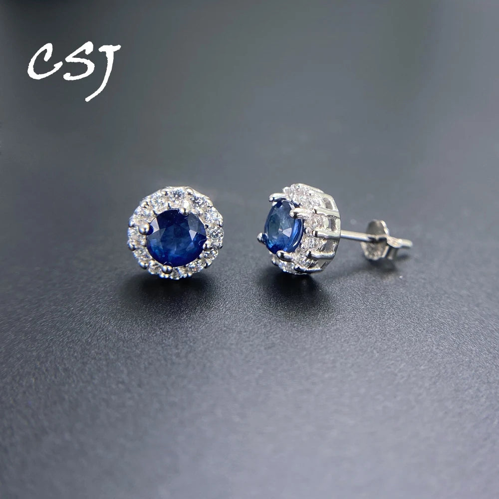 Natural Sapphire Stud Earrings Sterling 925 Silver Gemstone 5mm 1.2 Carat